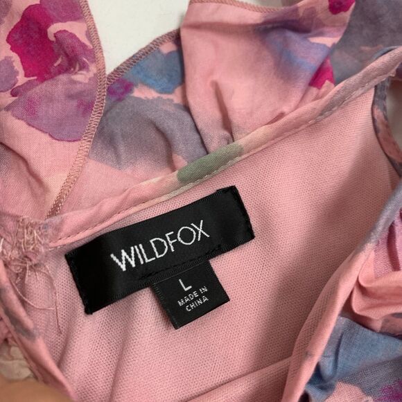 Wildfox Blair Dress Women L Large Soft Abstract Watercolor Ruffled V Neck A Line - Picture 7 of 14